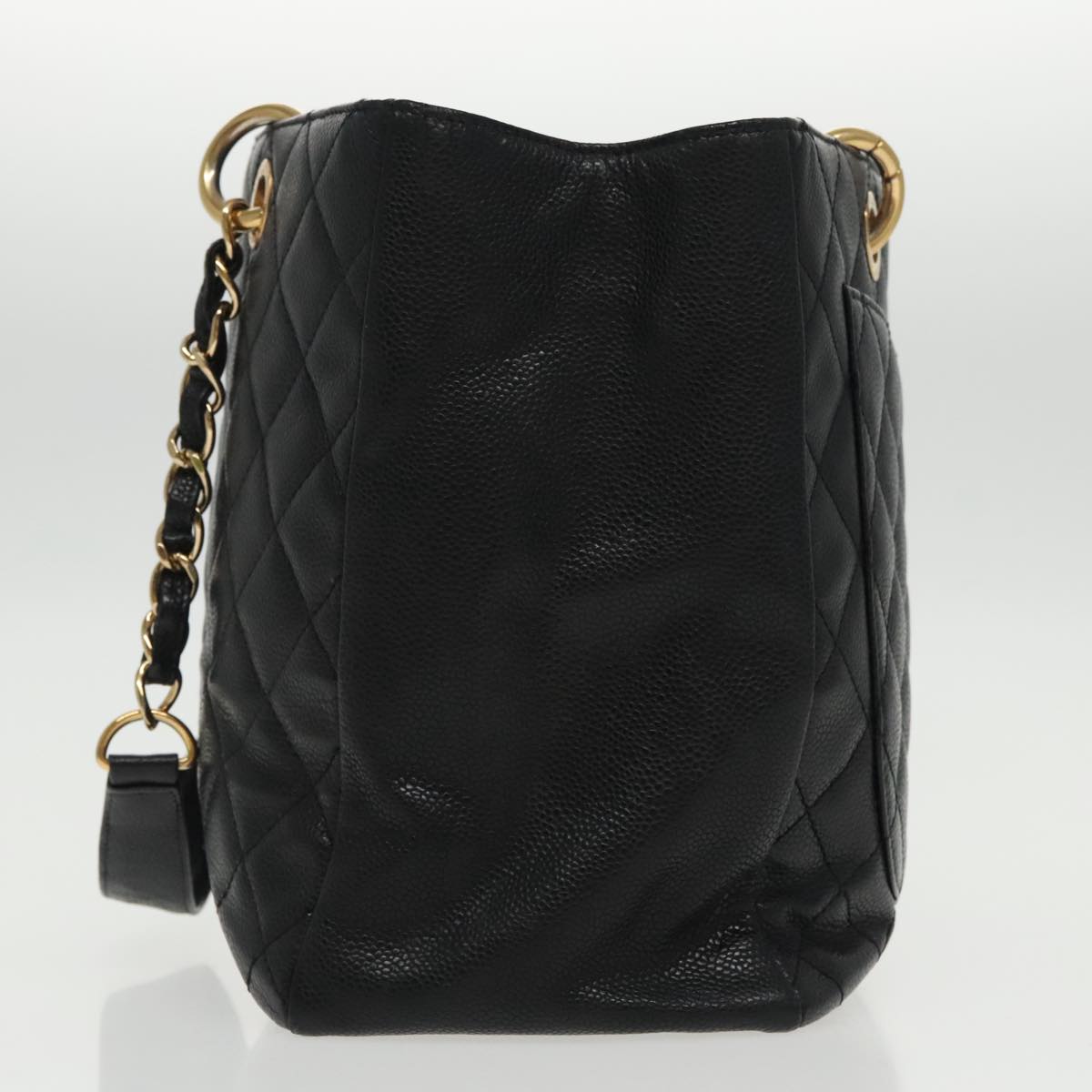 CHANEL Matelasse Chain Tote Bag Caviar Skin GST Black CC Auth yk15656A