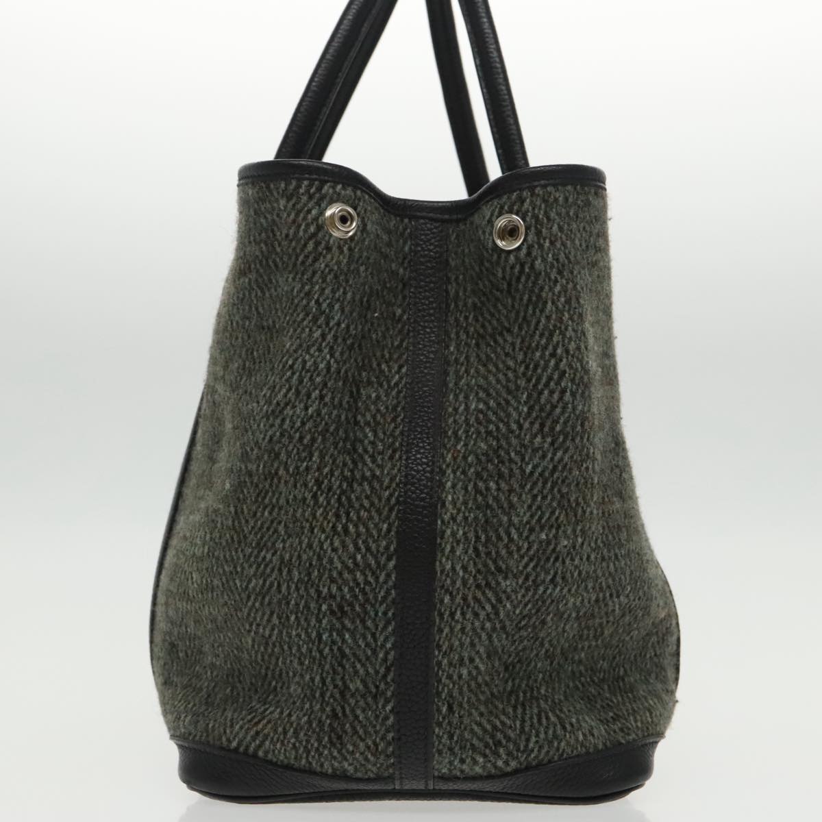 HERMES Garden Party PM Hand Bag Wool Green Silver Auth yk15660A