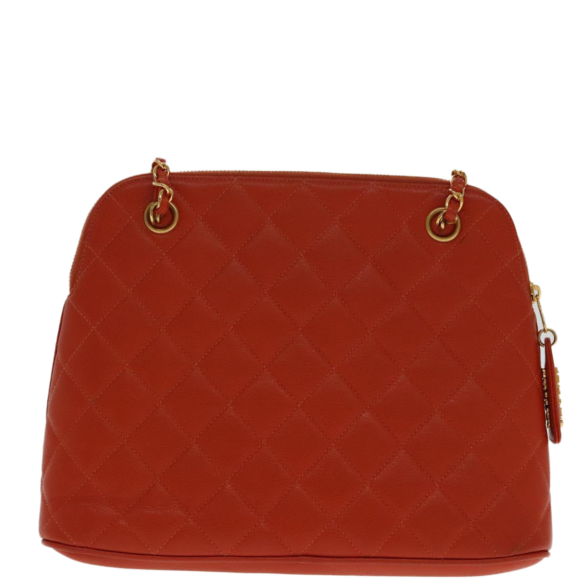 CHANEL Matelasse Chain Shoulder Bag Caviar Skin Orange Gold CC Auth yk15664A