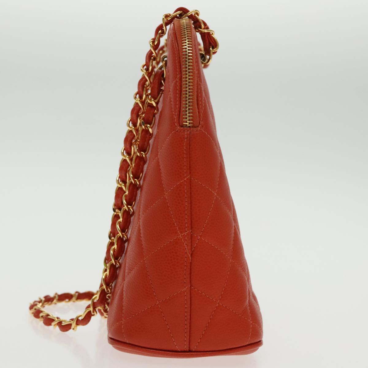 CHANEL Matelasse Chain Shoulder Bag Caviar Skin Orange Gold CC Auth yk15664V