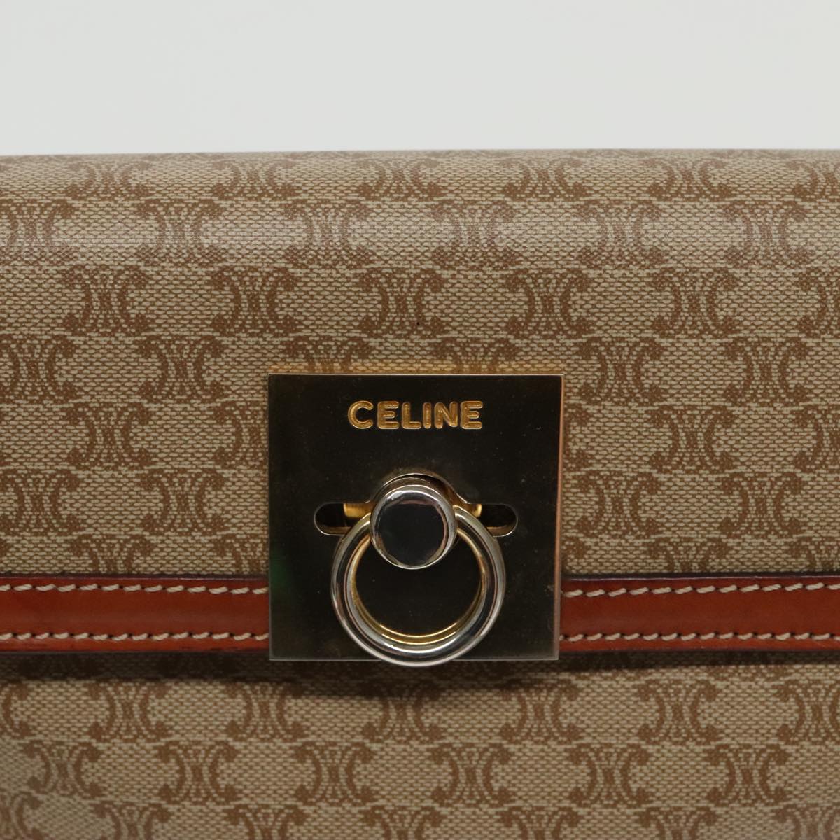 CELINE Macadam Canvas Hand Bag Beige Gold Auth yk15674