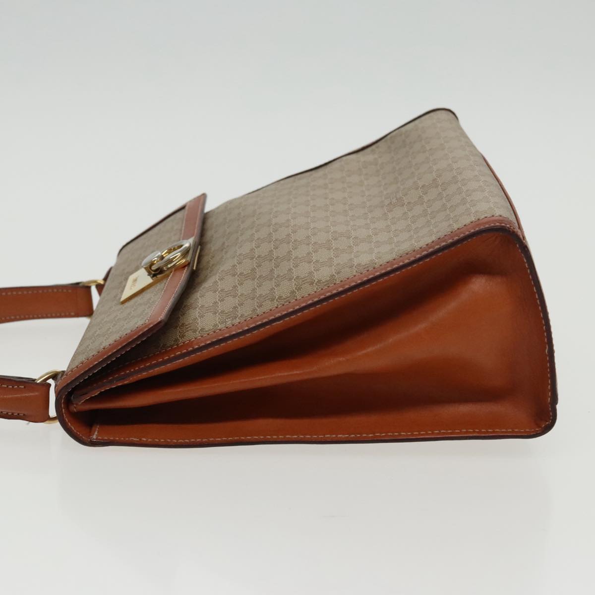 CELINE Macadam Canvas Hand Bag Beige Gold Auth yk15674