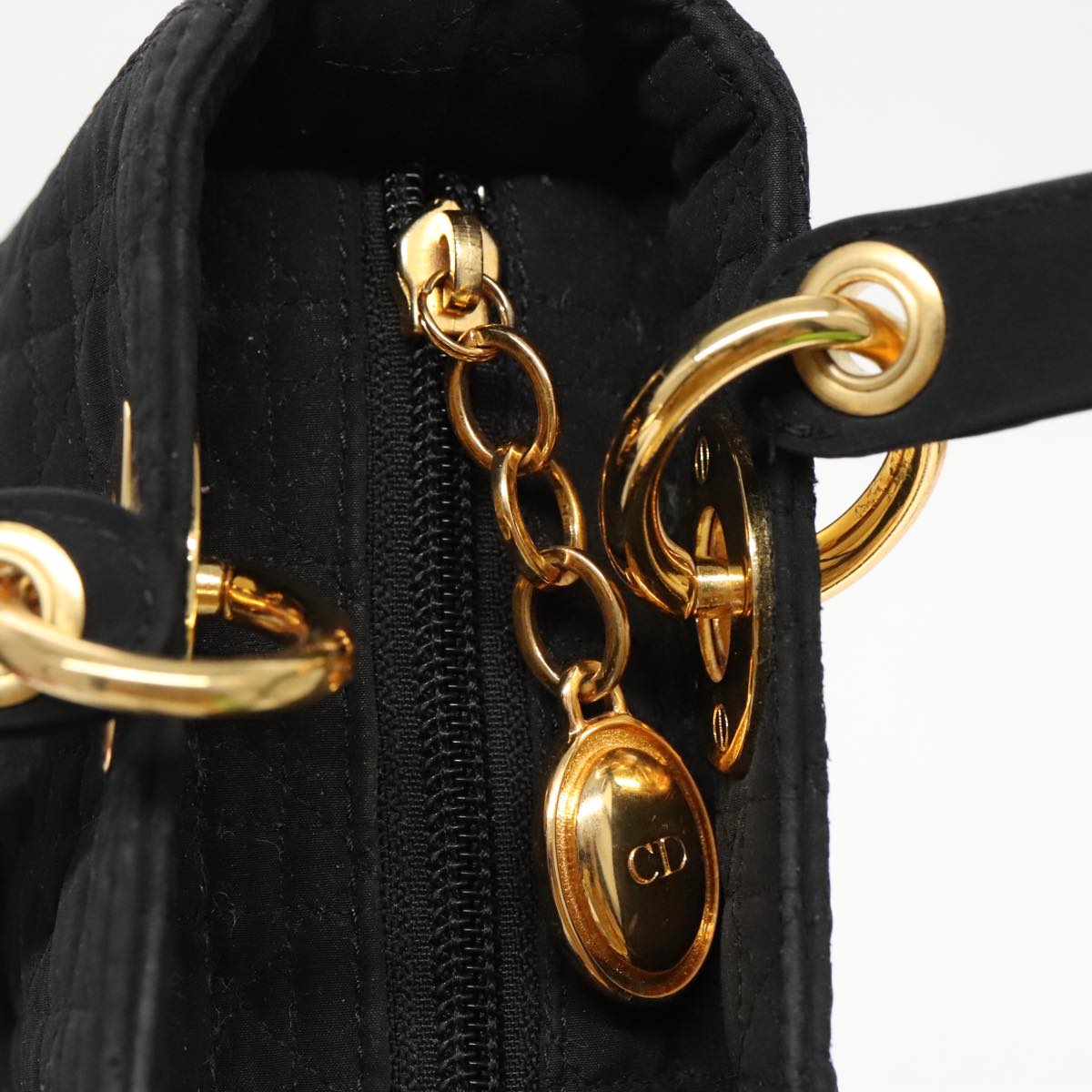 Christian Dior Canage Hand Bag Nylon Black Gold Auth yk15712