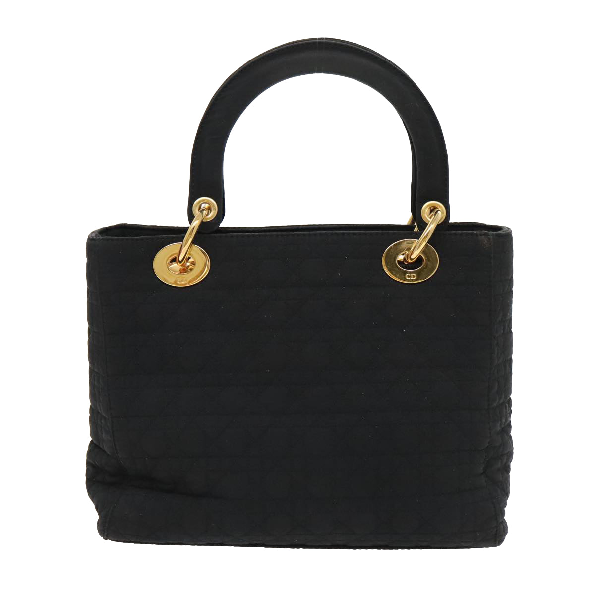 Christian Dior Canage Hand Bag Nylon Black Gold Auth yk15712