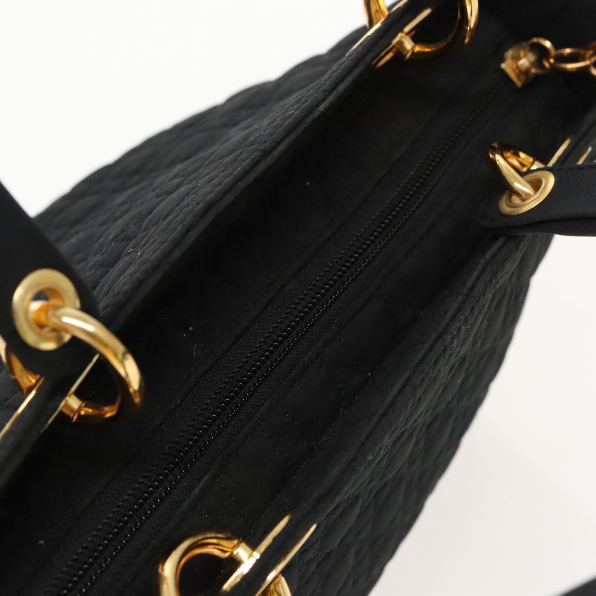 Christian Dior Canage Hand Bag Nylon Black Gold Auth yk15712