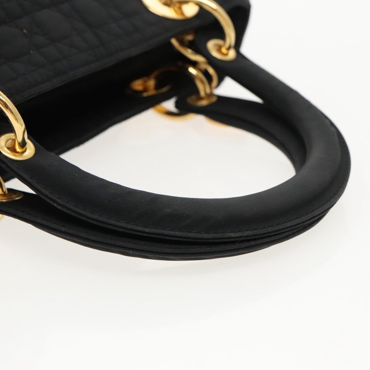 Christian Dior Canage Hand Bag Nylon Black Gold Auth yk15712