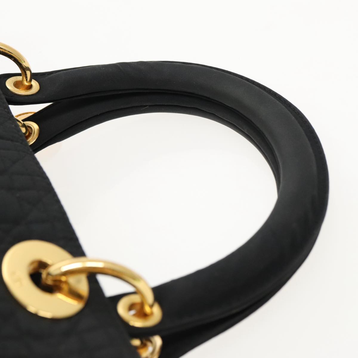 Christian Dior Canage Hand Bag Nylon Black Gold Auth yk15712