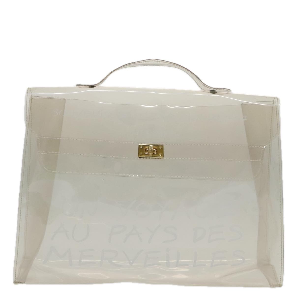 HERMES Vinyl Kelly Hand Bag Vinyl Clear Gold Auth yk15717