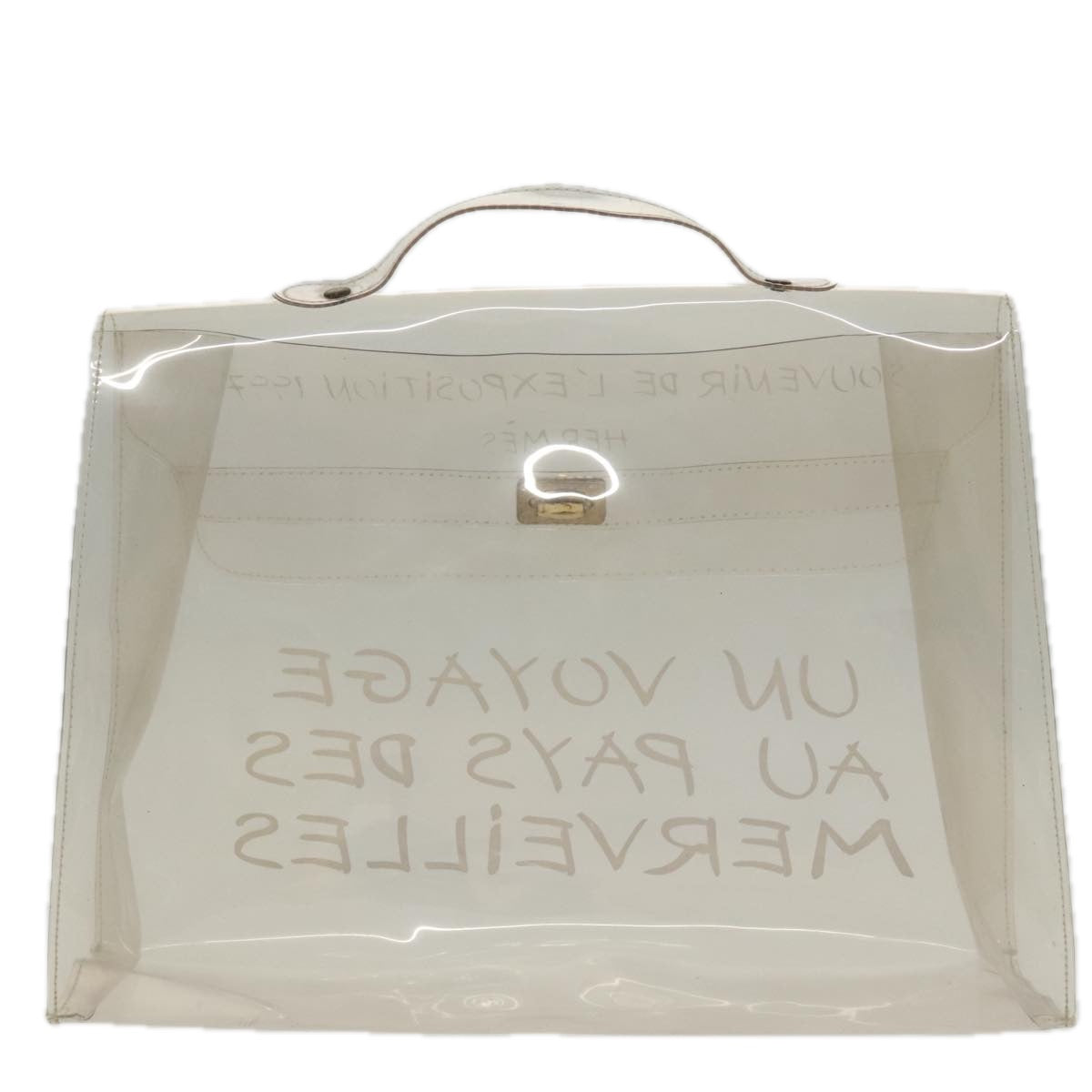 HERMES Vinyl Kelly Hand Bag Vinyl Clear Gold Auth yk15717