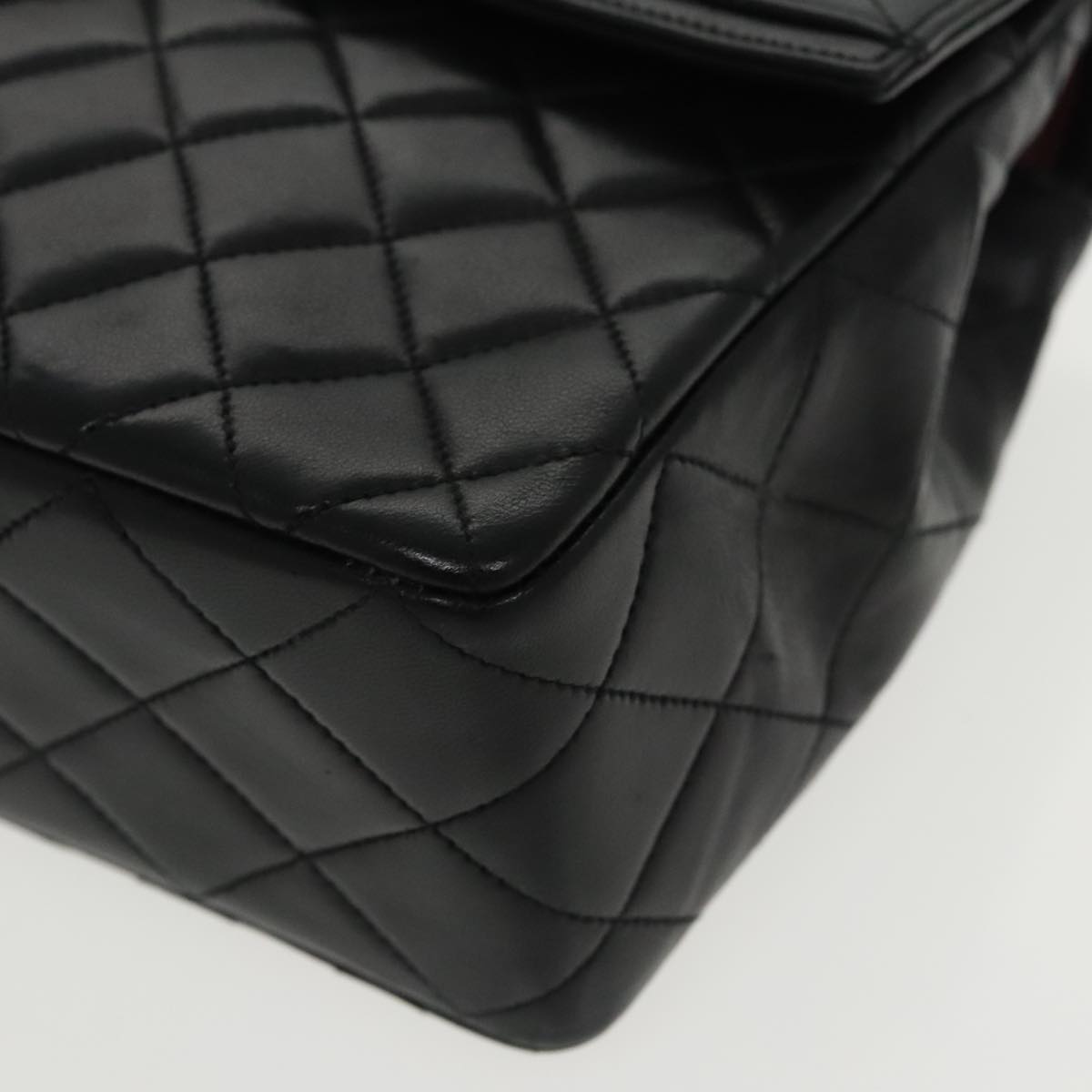 CHANEL Matelasse Turn Lock Chain Hand Bag Lamb Skin Black Gold CC Auth yk15738AV