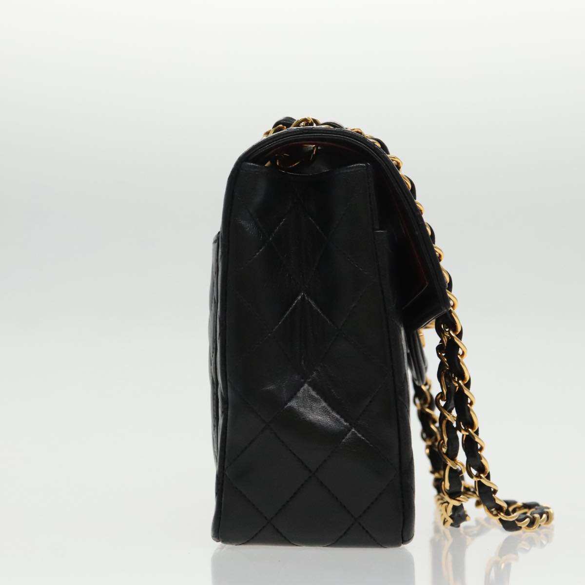 CHANEL Matelasse Turn Lock Chain Hand Bag Lamb Skin Black Gold CC Auth yk15738AV