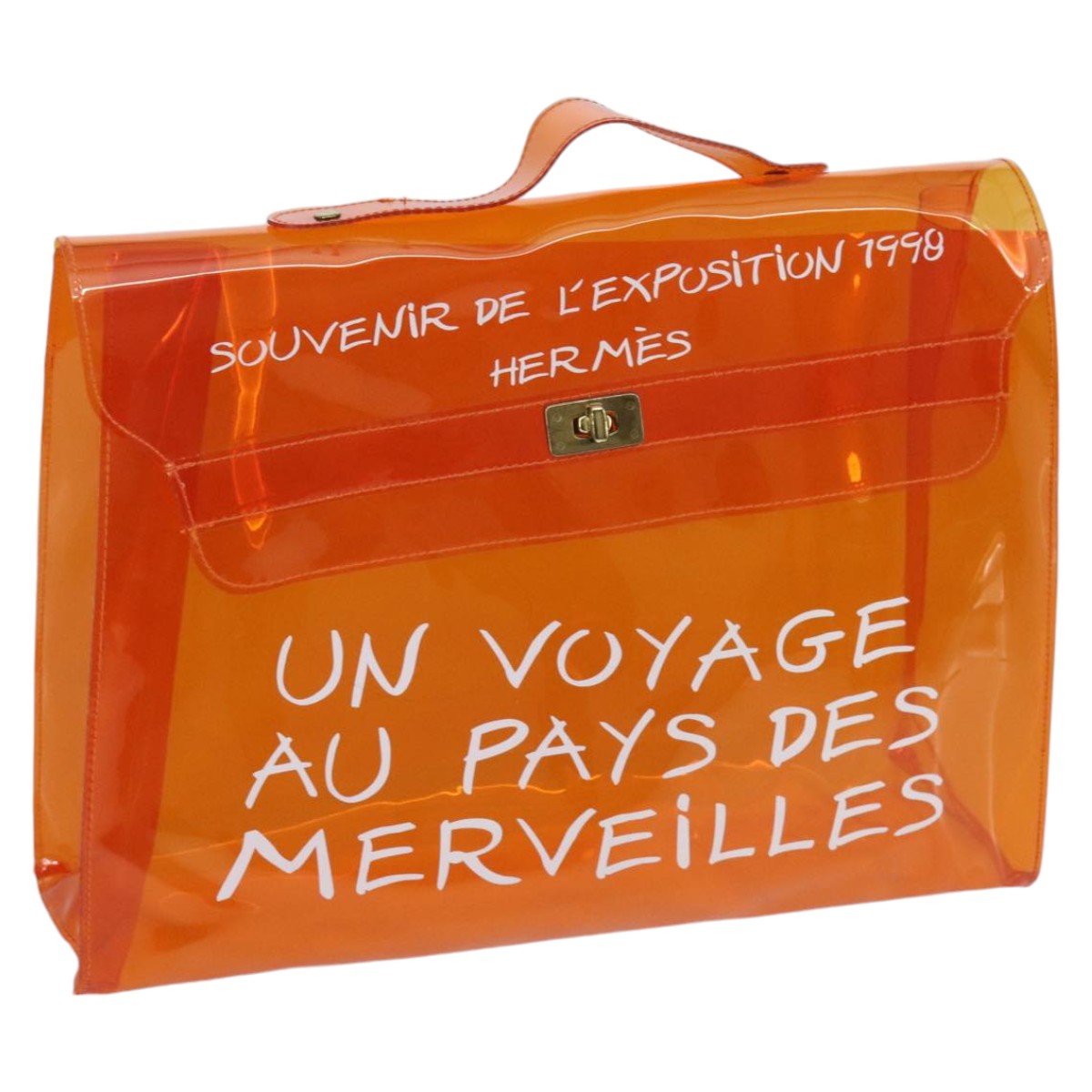 HERMES Vinyl Kelly Hand Bag Vinyl Orange Auth yk15754