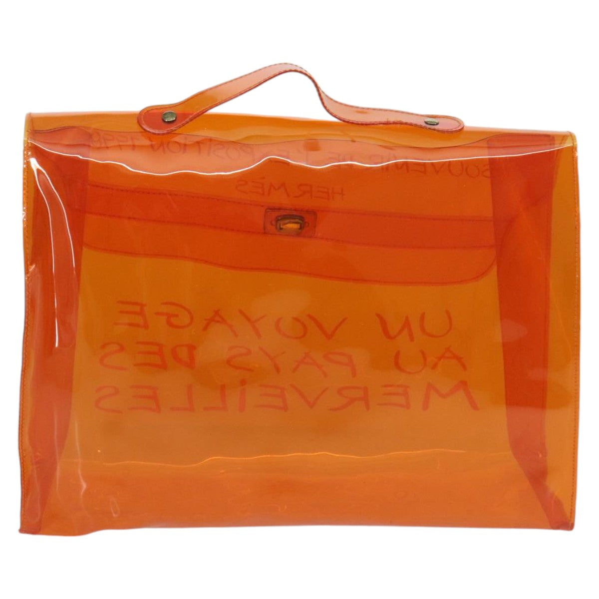 HERMES Vinyl Kelly Hand Bag Vinyl Orange Auth yk15754