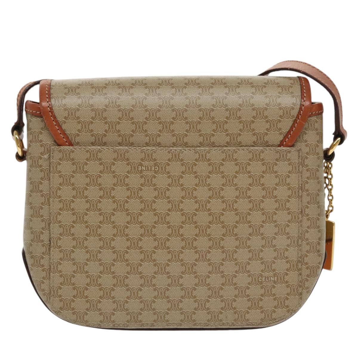 CELINE Macadam Canvas Shoulder Bag Beige Gold Auth yk15766