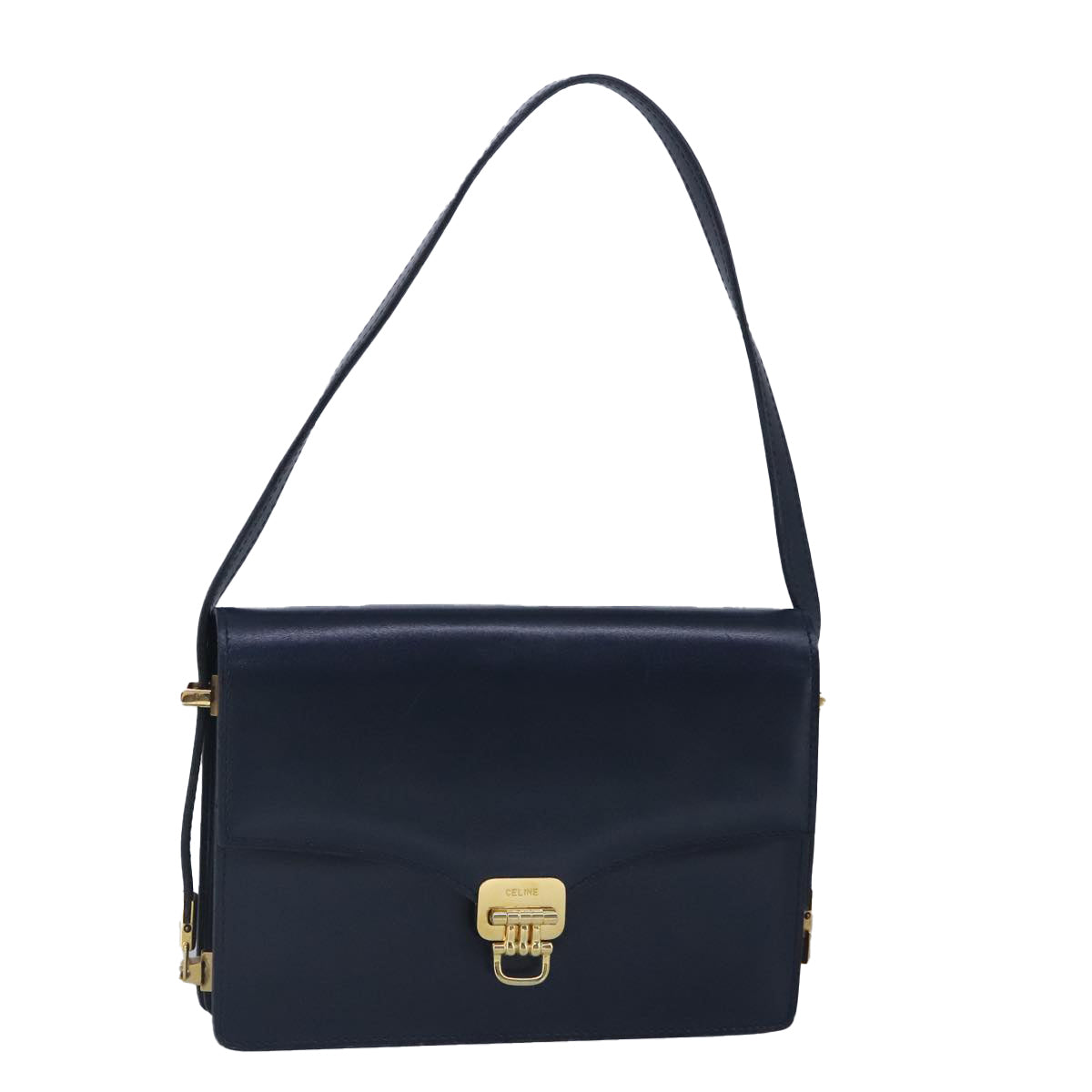 CELINE Shoulder Bag Leather Navy Auth yk15781