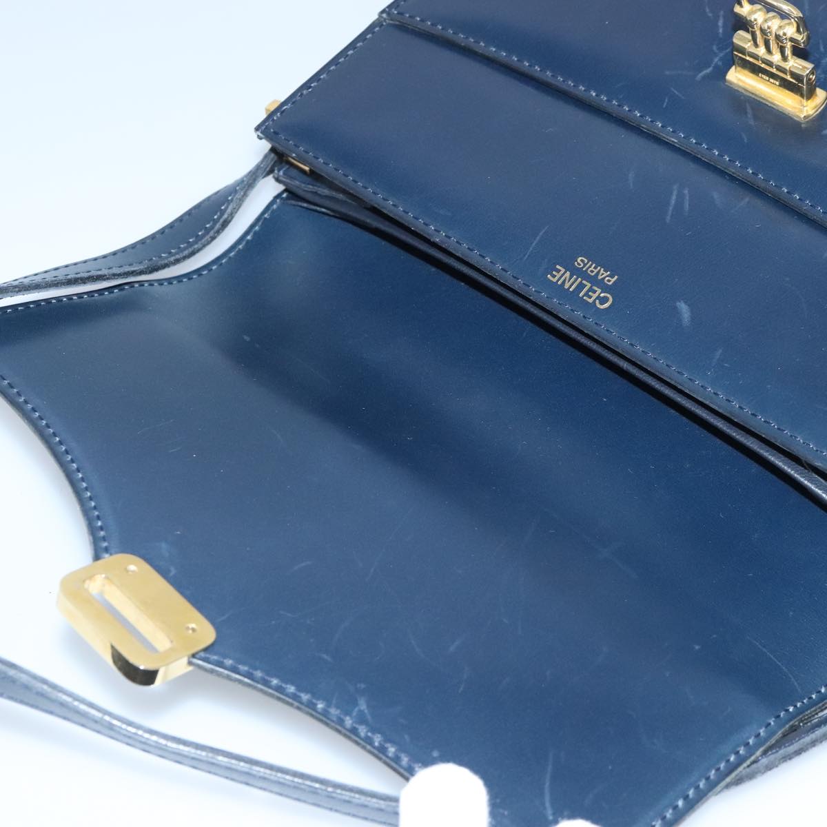 CELINE Shoulder Bag Leather Navy Auth yk15781