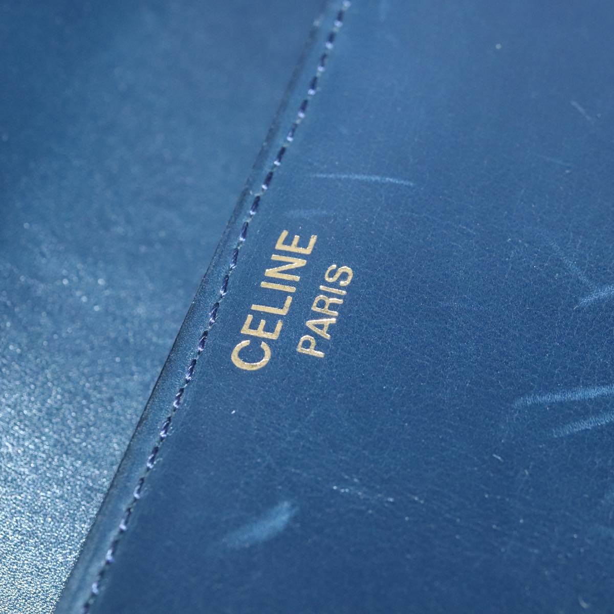 CELINE Shoulder Bag Leather Navy Auth yk15781