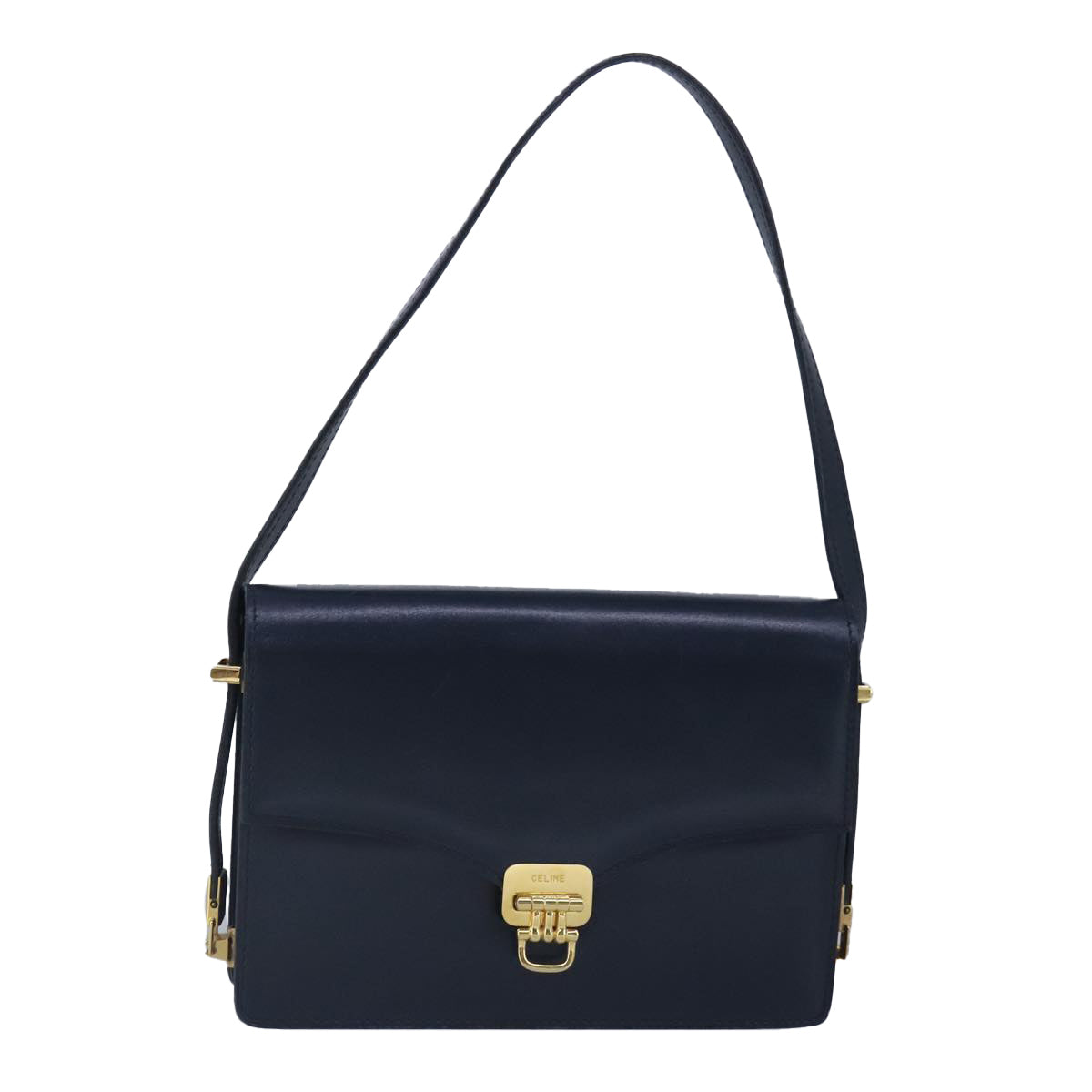 CELINE Shoulder Bag Leather Navy Auth yk15781