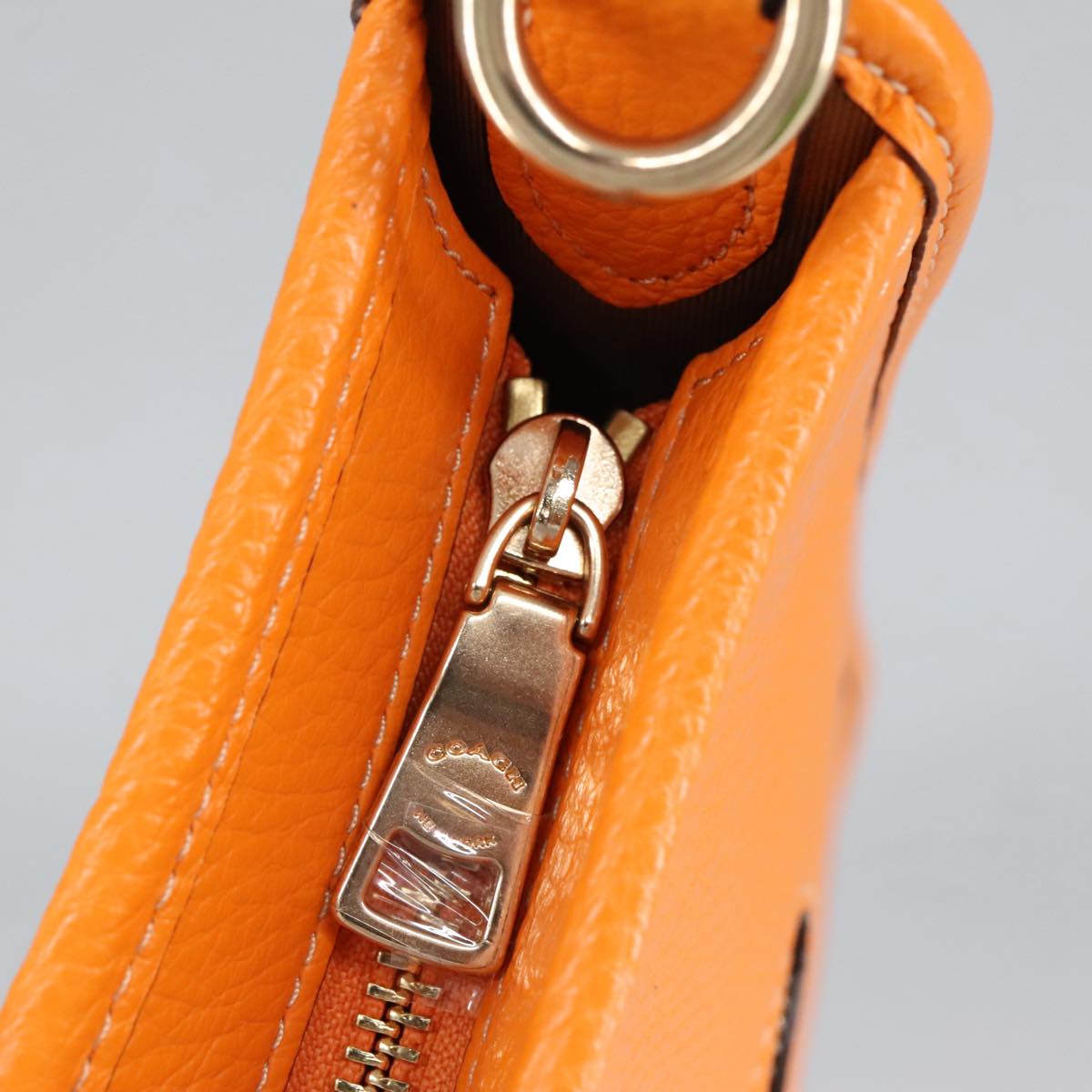 Coach Shoulder Bag Leather Orange Gold Auth yk15796