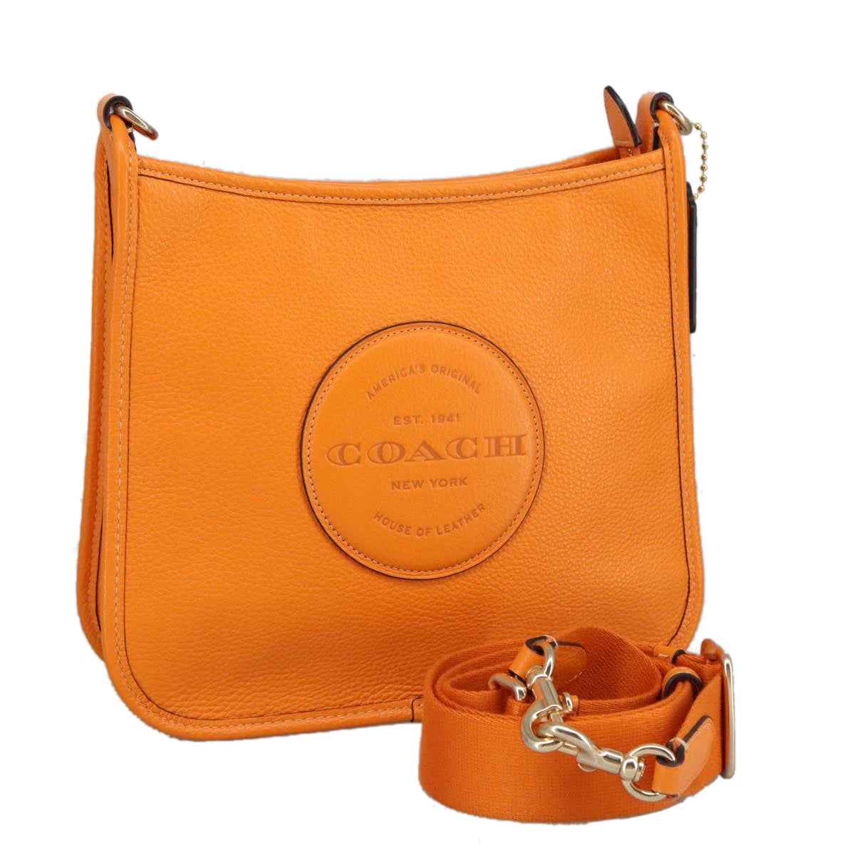 Coach Shoulder Bag Leather Orange Gold Auth yk15796