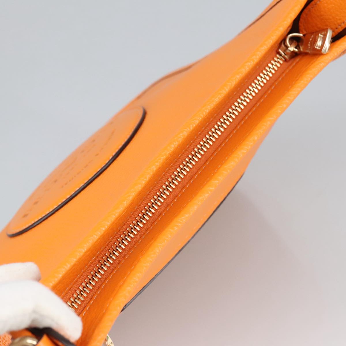 Coach Shoulder Bag Leather Orange Gold Auth yk15796