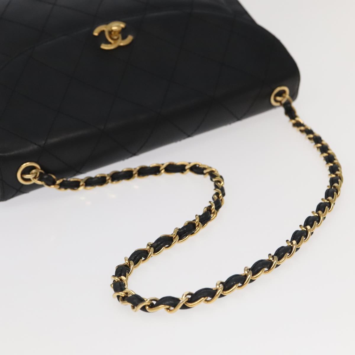 CHANEL Matelasse Chain Shoulder Bag Leather Black Gold CC Auth yk15854