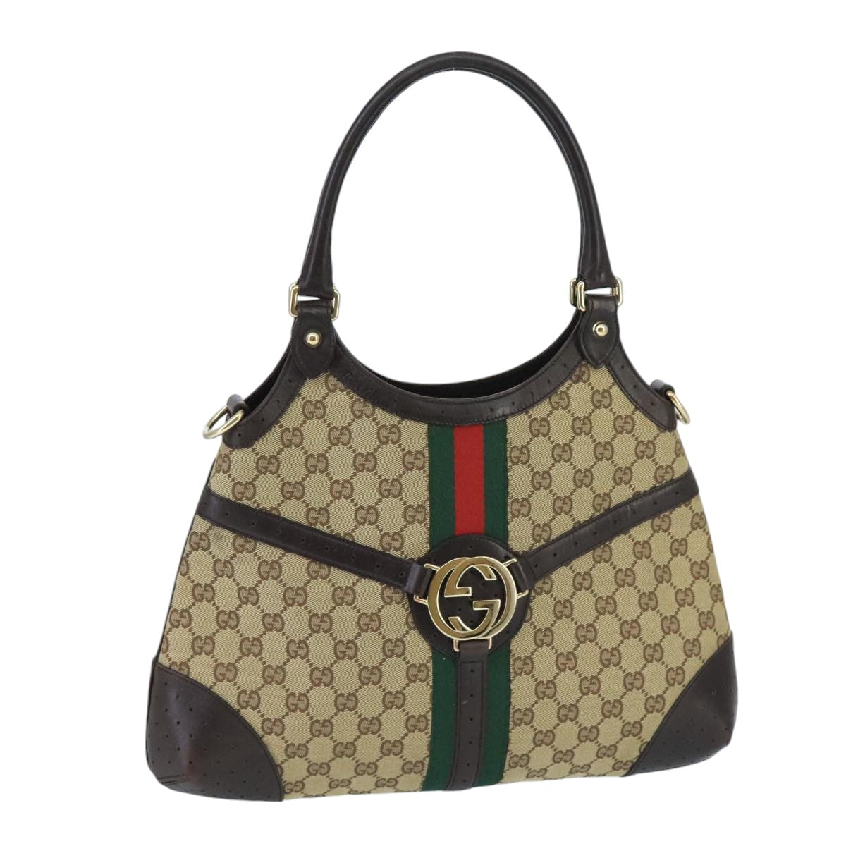 GUCCI GG Canvas interlocking Web Sherry Line Hand Bag White 114875 Auth yk15870