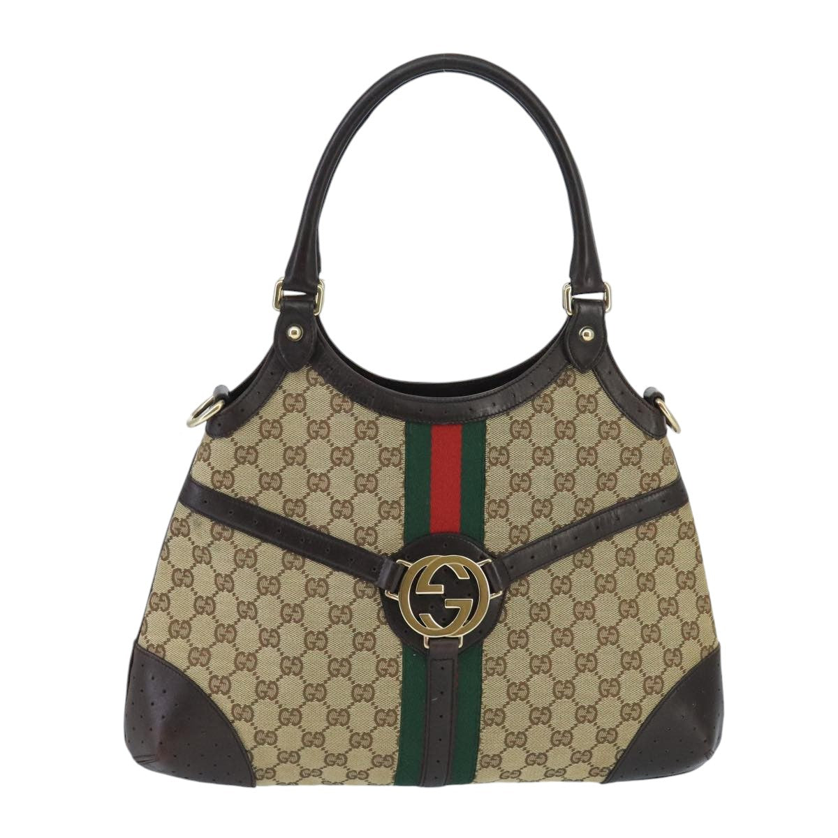 GUCCI GG Canvas interlocking Web Sherry Line Hand Bag White 114875 Auth yk15870