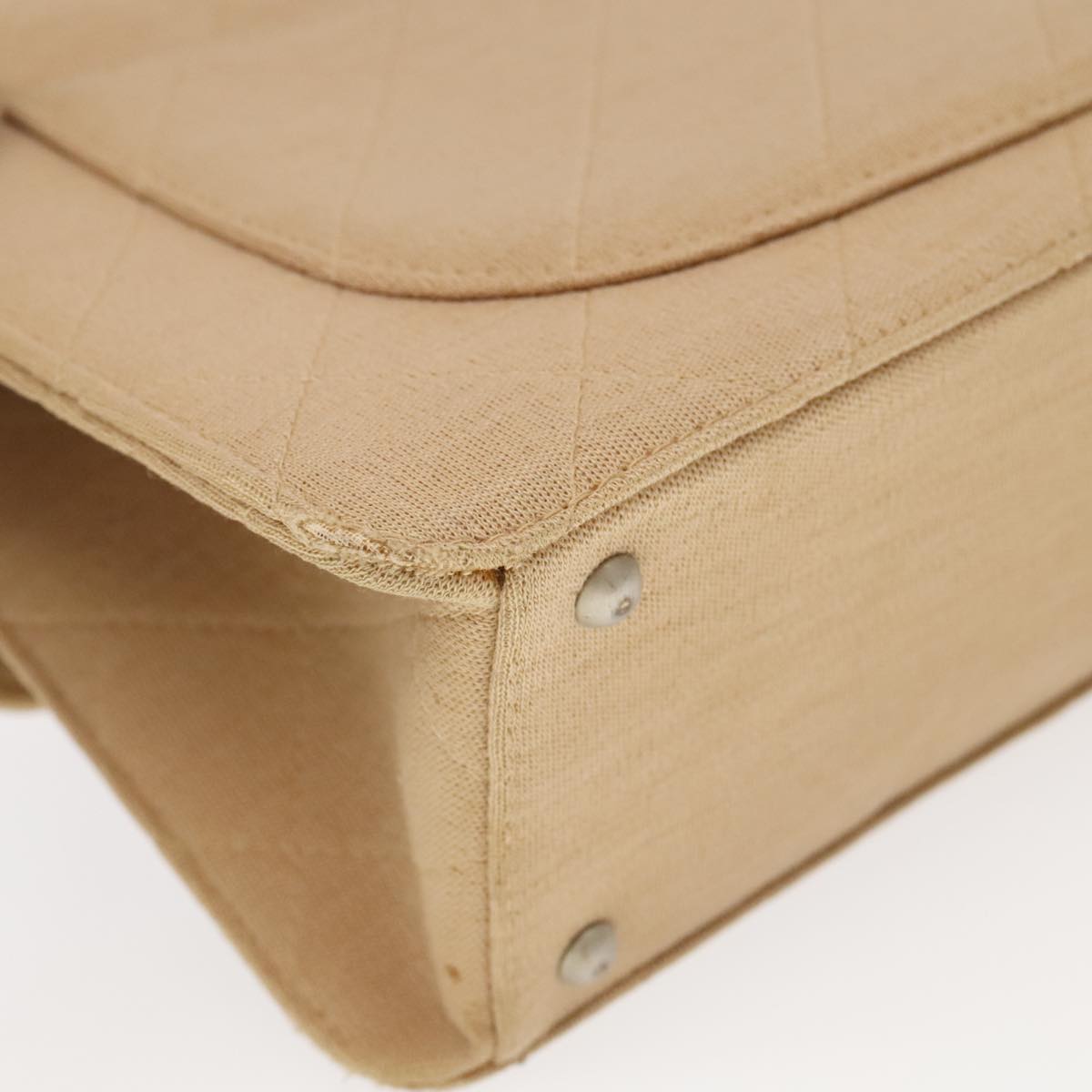 CHANEL Matelasse Chain Shoulder Bag Cotton Beige CC Auth yk15878