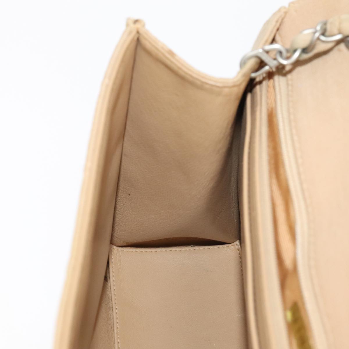 CHANEL Matelasse Chain Shoulder Bag Cotton Beige CC Auth yk15878