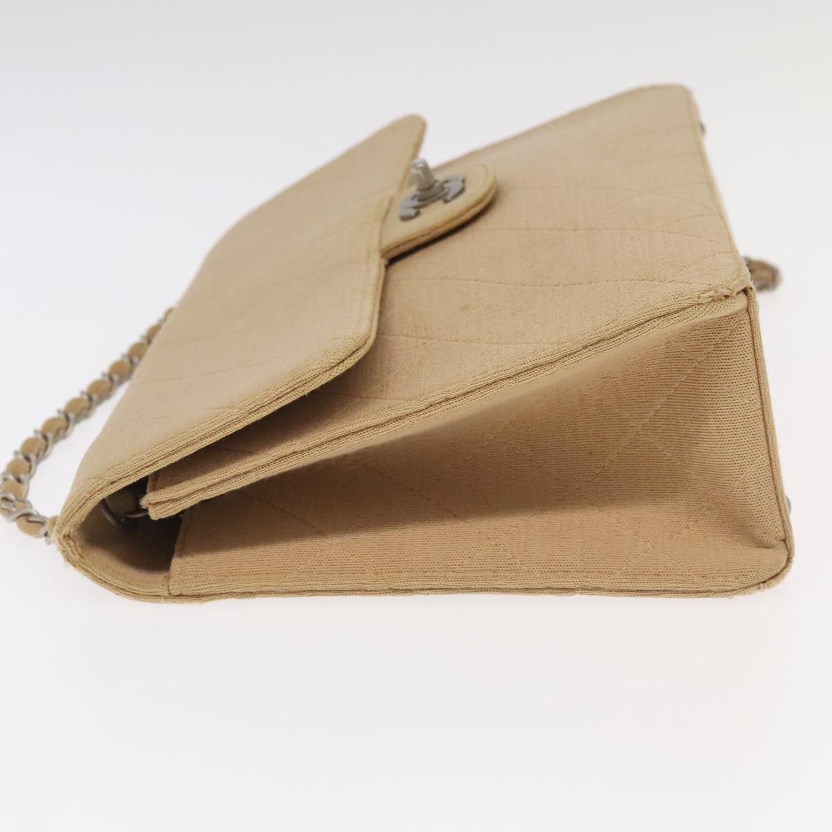 CHANEL Matelasse Chain Shoulder Bag Cotton Beige CC Auth yk15878