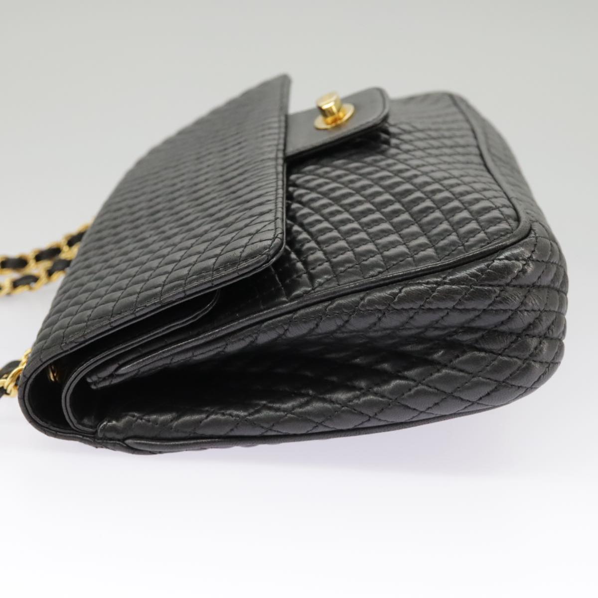 BALLY Chain Shoulder Bag Leather Black Gold Auth yk15879