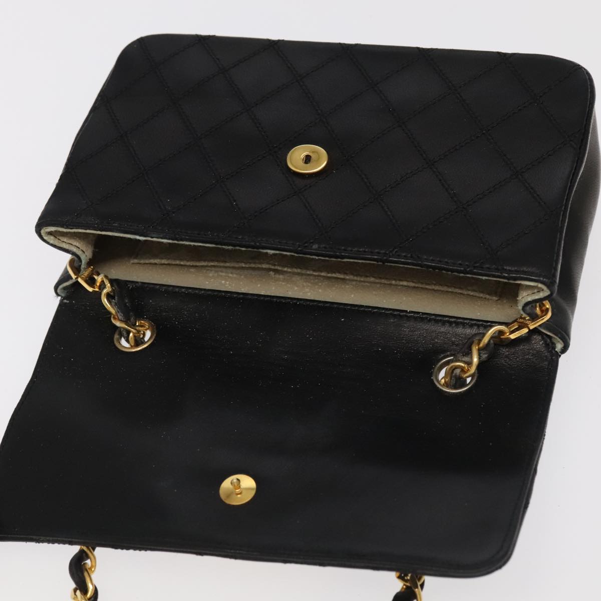 CHANEL Bicolore Chain Deca COCO Mark Bag Lamb Skin Black CC Auth yk15897