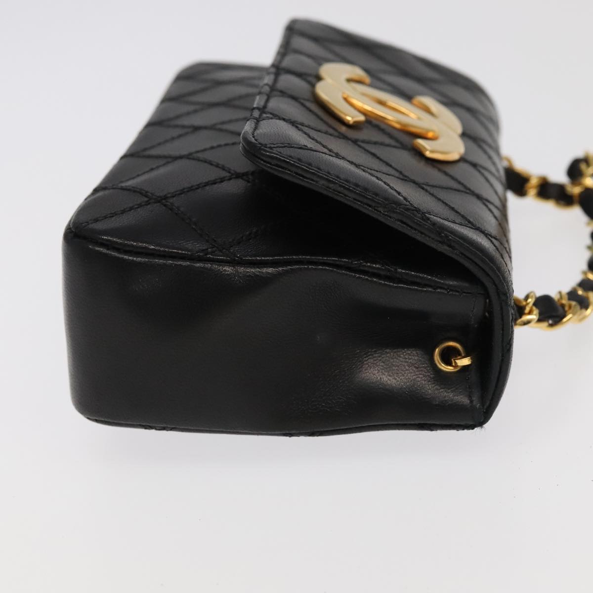 CHANEL Bicolore Chain Deca COCO Mark Bag Lamb Skin Black CC Auth yk15897