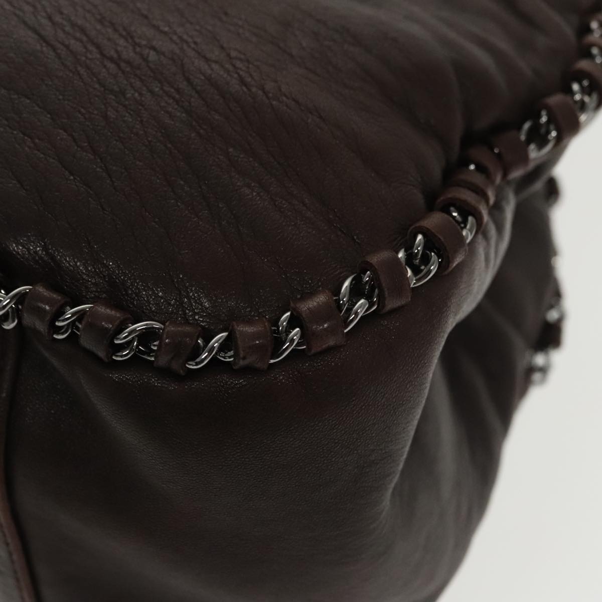 CHANEL Chain Hand Bag Lamb Skin Brown CC Auth yk15907AM