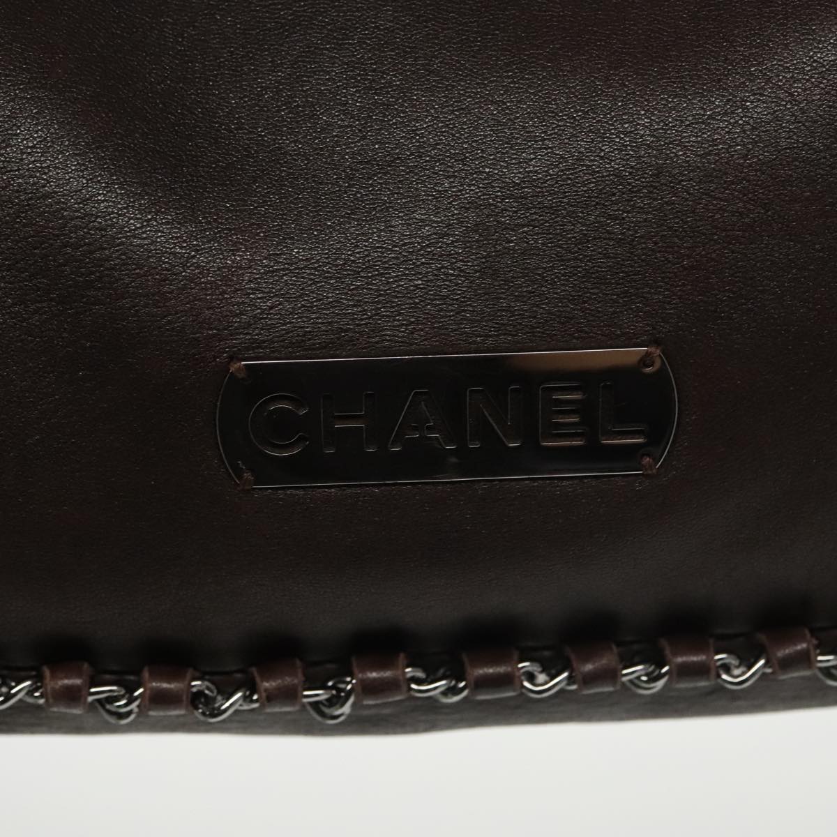 CHANEL Chain Hand Bag Lamb Skin Brown CC Auth yk15907AM