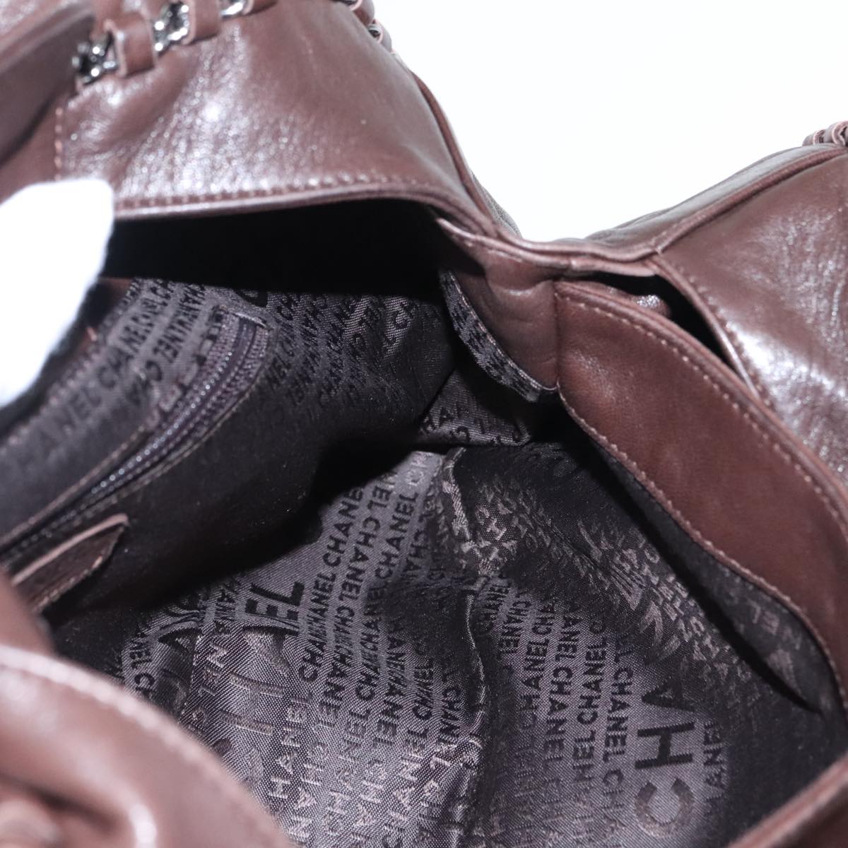 CHANEL Chain Hand Bag Lamb Skin Brown CC Auth yk15907AM