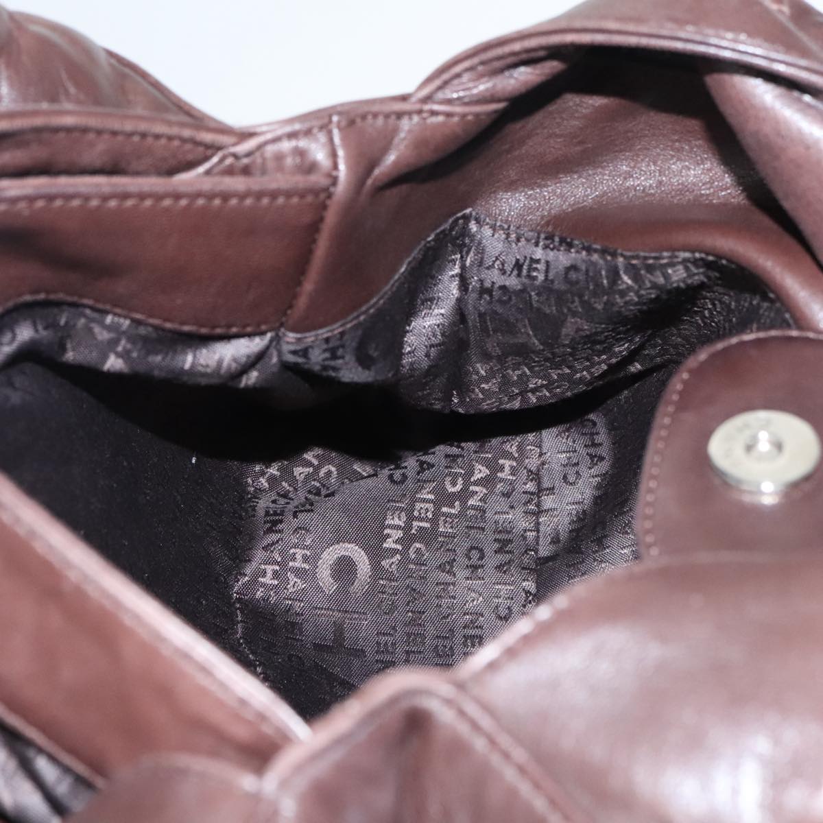 CHANEL Chain Hand Bag Lamb Skin Brown CC Auth yk15907AM