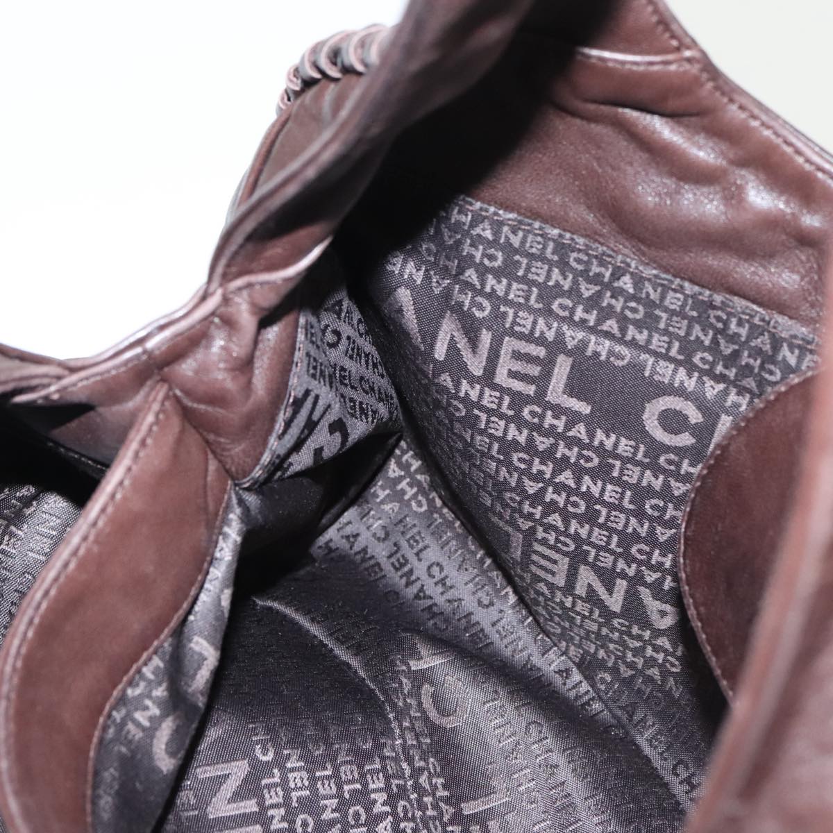 CHANEL Chain Hand Bag Lamb Skin Brown CC Auth yk15907AM