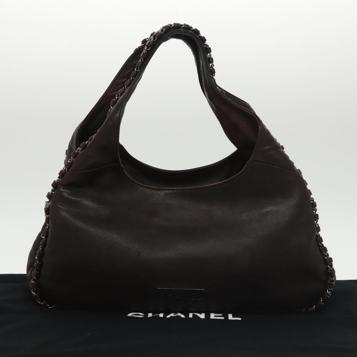 CHANEL Chain Hand Bag Lamb Skin Brown CC Auth yk15907AM