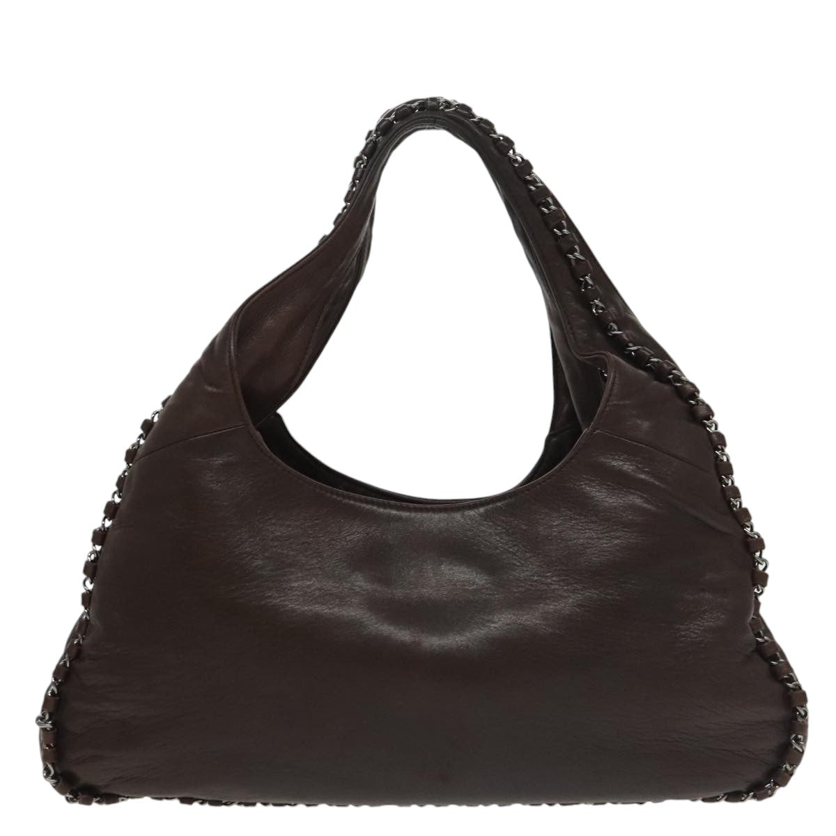 CHANEL Chain Hand Bag Lamb Skin Brown CC Auth yk15907AM