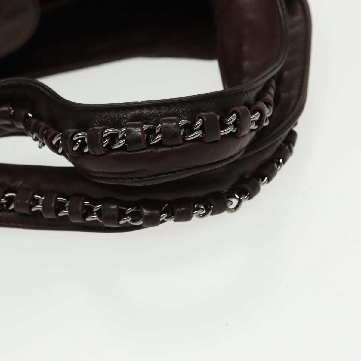 CHANEL Chain Hand Bag Lamb Skin Brown CC Auth yk15907AM