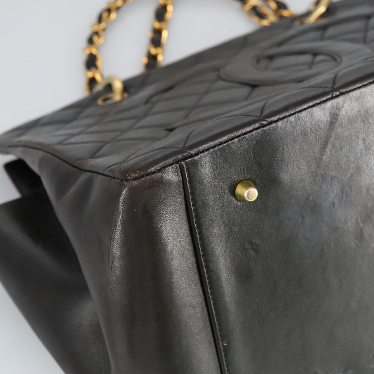 CHANEL Matelasse Chain Hand Bag Lamb Skin Black Gold CC Auth yk15908V