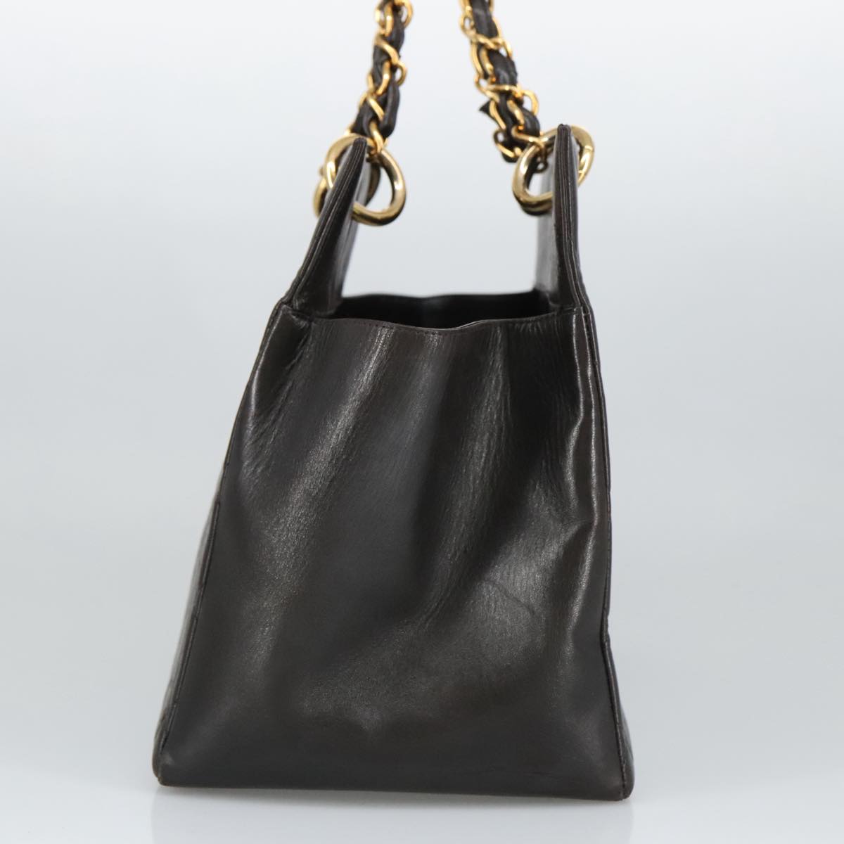 CHANEL Matelasse Chain Hand Bag Lamb Skin Black Gold CC Auth yk15908V