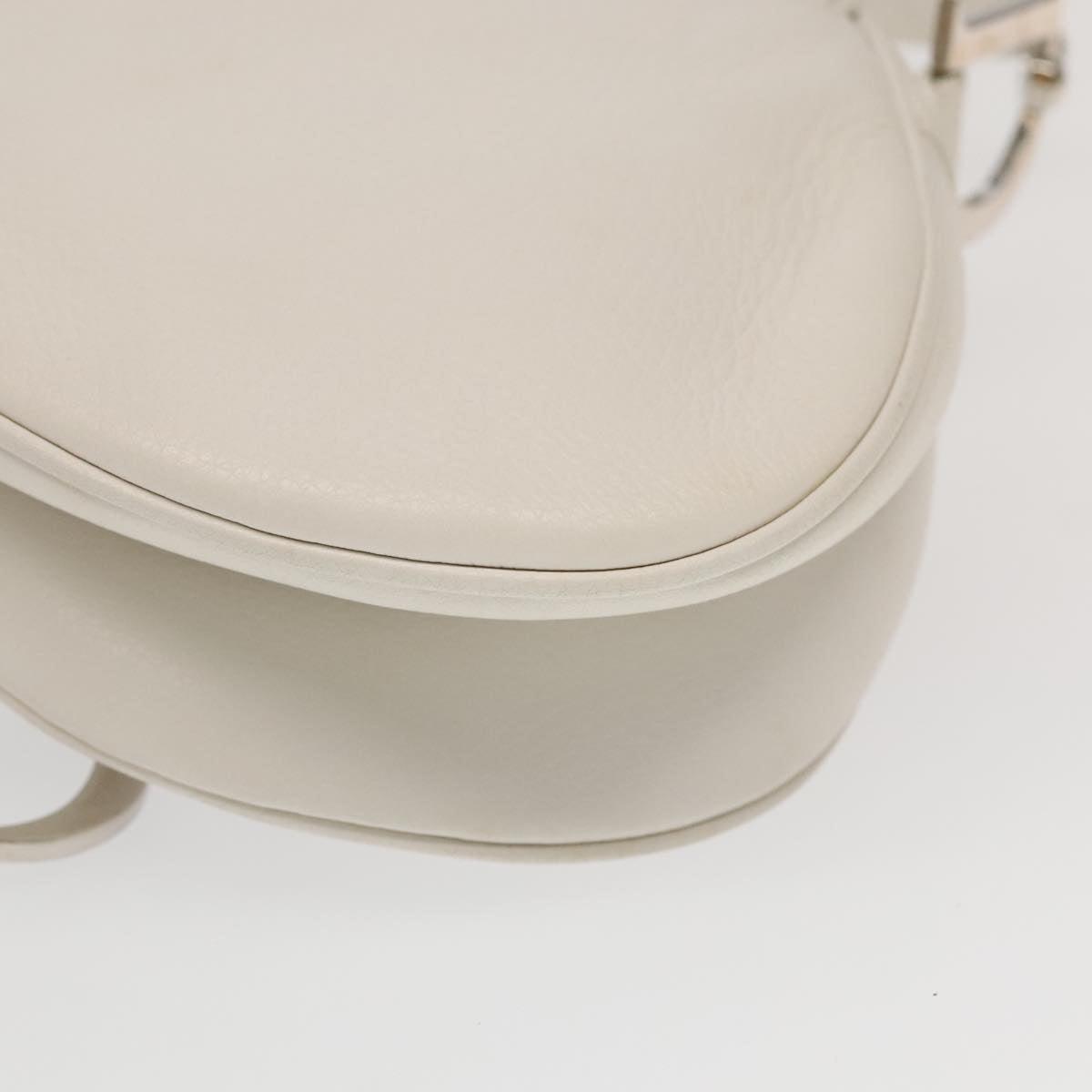 Christian Dior Saddle Shoulder Bag Leather White Silver Auth yk15919A