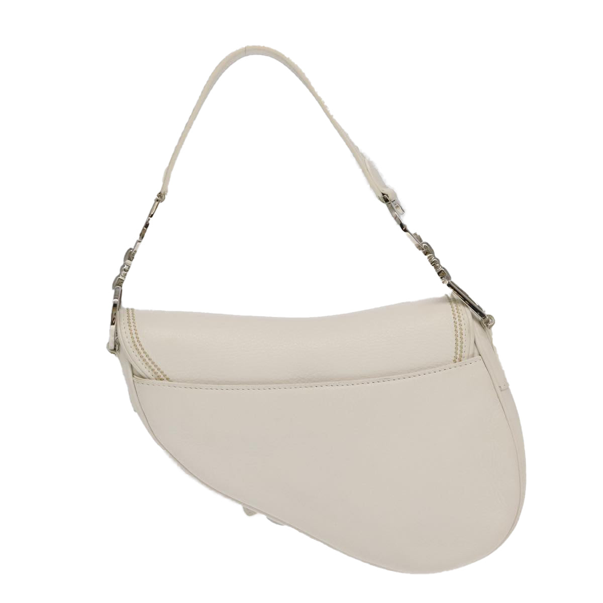 Christian Dior Saddle Shoulder Bag Leather White Silver Auth yk15919A