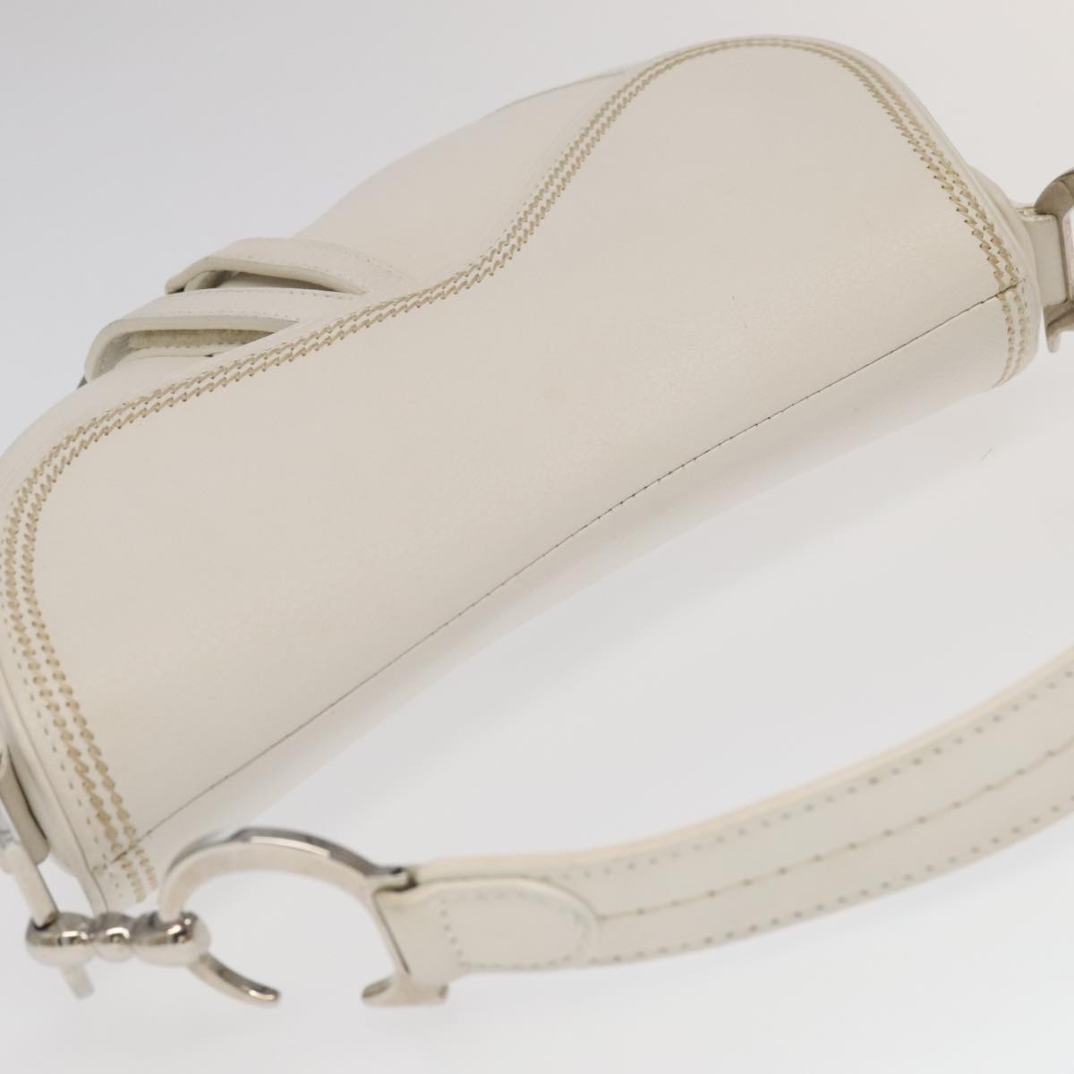 Christian Dior Saddle Shoulder Bag Leather White Silver Auth yk15919A