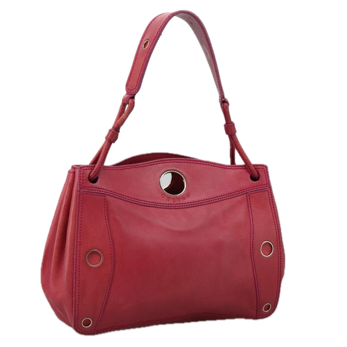 CELINE Shoulder Bag Leather Pink Gold Auth yk15928