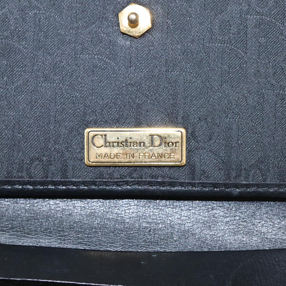 Christian Dior Trotter Canvas Chain Shoulder Bag Black Gold Auth yk15936