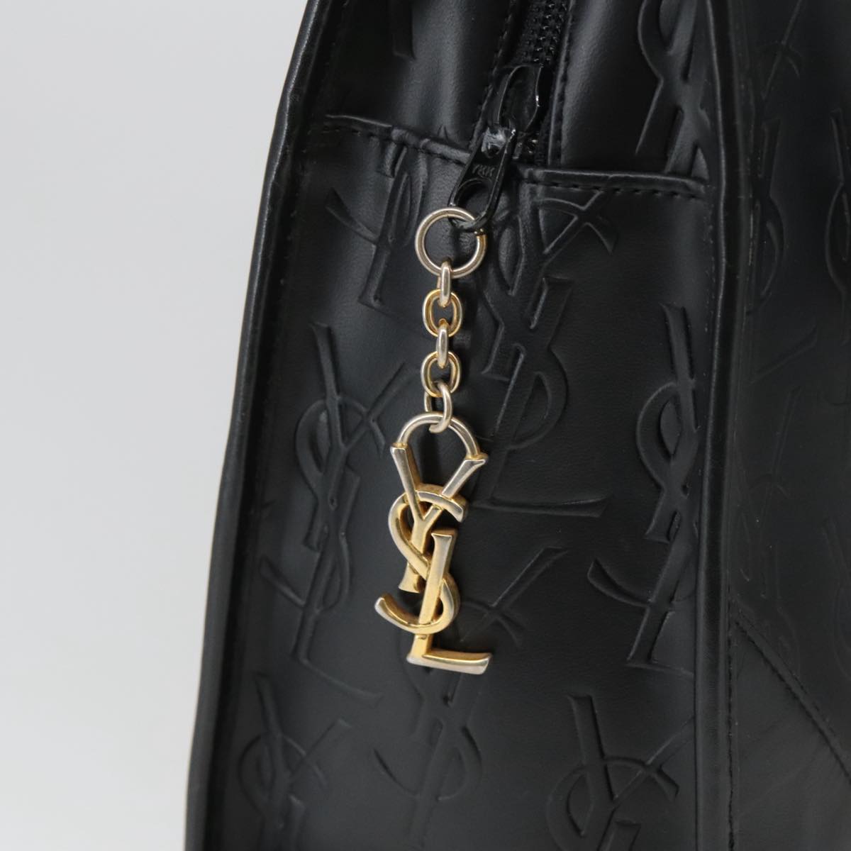 SAINT LAURENT Shoulder Bag PVCCanvas Black Gold Auth yk15945